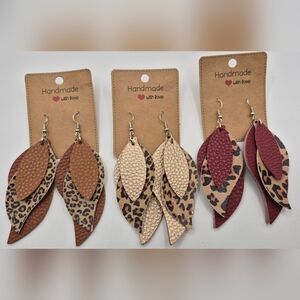 Leopard Print Leaf Earrings Fall Set Handmade‎